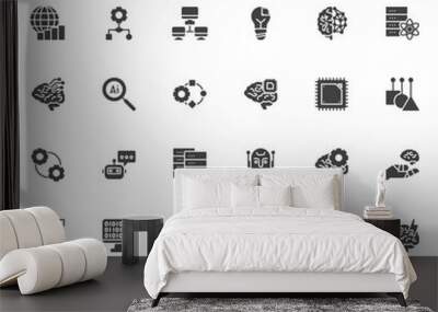 Artificial Intelligence and Data Analytics vector icons set Wall mural