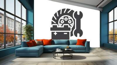 Car tire, wrench, and car battery vector icon Wall mural