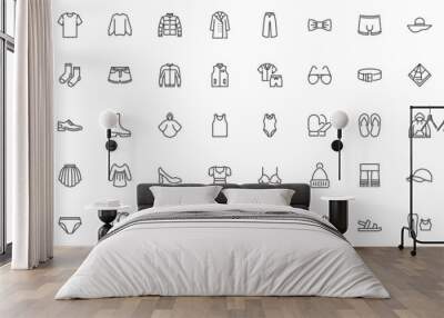 Clothes and accessories line icons set Wall mural