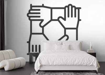 Cooperation hands, teamwork line icon, outline vector sign, linear style pictogram isolated on white. Symbol, logo illustration. Editable stroke. Pixel perfect Wall mural