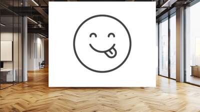 Emoticon showing tongue outline icon. linear style sign for mobile concept and web design. Happy smiley face emoji simple line vector icon. Symbol, logo illustration. Pixel perfect vector graphics Wall mural