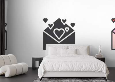 Envelope with hearts different style icon set Wall mural