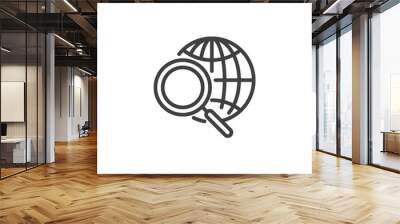 Global search line icon. linear style sign for mobile concept and web design. Globe and magnifying glass outline vector icon. Symbol, logo illustration. Vector graphics Wall mural