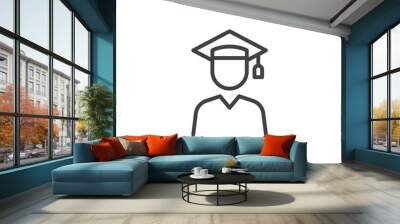 Graduated student line icon. linear style sign for mobile concept and web design. Person with graduation cap outline vector icon. Symbol, logo illustration. Pixel perfect vector graphics Wall mural