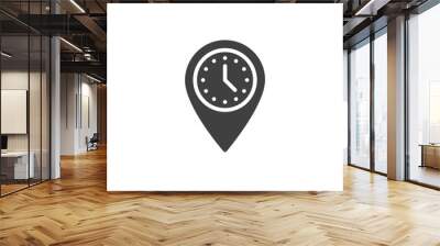 Meeting point vector icon. Map marker with clock filled flat sign for mobile concept and web design. Rendezvous time location pin glyph icon. Symbol, logo illustration. Vector graphics Wall mural