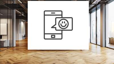 Mobile chat feedback line icon. linear style sign for mobile concept and web design. Smartphone positive feedback outline vector icon. Symbol, logo illustration. Vector graphics Wall mural