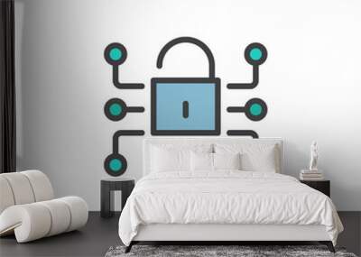 Padlock secure connection filled outline icon, line vector sign, linear colorful pictogram isolated on white. Media network data protection symbol, logo illustration. Pixel perfect vector graphics Wall mural