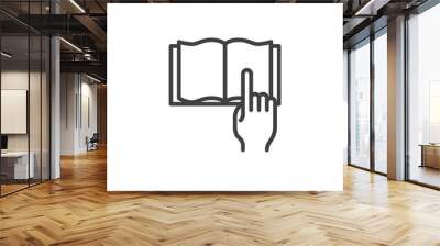 Reading book line icon. linear style sign for mobile concept and web design. Hand pointing on open book pages outline vector icon. E-learning symbol, logo illustration. Vector graphics Wall mural