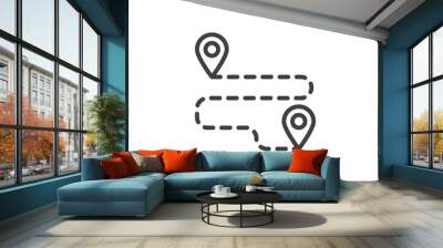 Travel Route, distance line icon. linear style sign for mobile concept and web design. Two map pins position outline vector icon. Symbol, logo illustration. Vector graphics Wall mural