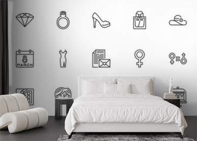 Womens day line icons set Wall mural