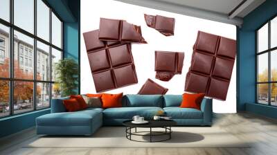 Dark chocolate bar, isolated on white background, top view. Wall mural