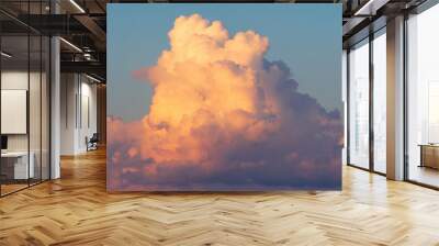 A huge white-pink volumetric cloud in the blue sky. Wall mural