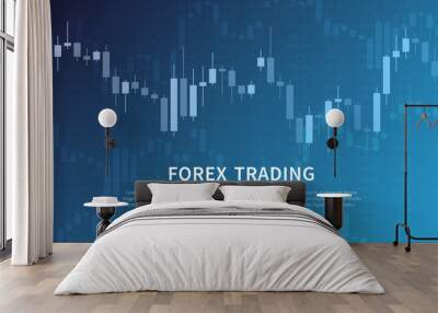 Candlestick chart in financial market vector illustration on blue background. Forex trading graphic design concept. Wall mural