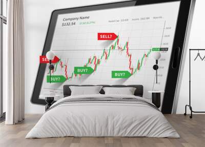 Tablet with stock market candlestick graph vector illustration Wall mural