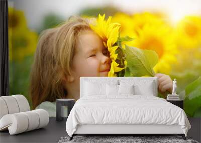  girl and sunflower on the field Wall mural