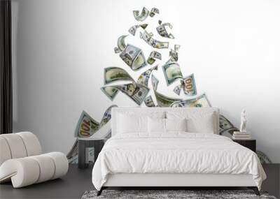 Flying dollars banknotes isolated on white Wall mural