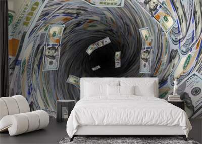 Money are falling in hole. Wall mural