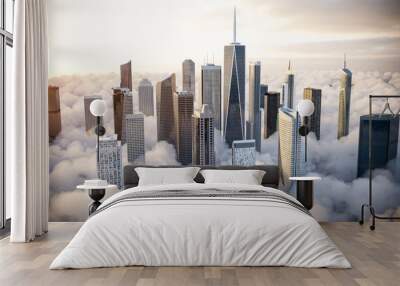 Skyscrapers over the clouds Wall mural