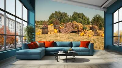 cozy farm with pumpkins on an autumn day, autumn location decor Wall mural