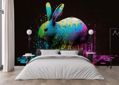 Spring Fling Bunny: A Colorful Abstract Easter Artwork Wall mural