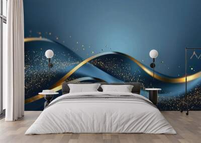 A beautiful blue and gold background with gold glitter effects Wall mural