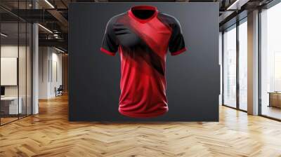 A close-up of a red and black soccer jersey on a black background Wall mural