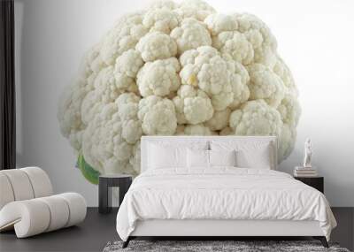 A close-up view of a cauliflower head on a white background, great for food or health related uses Wall mural