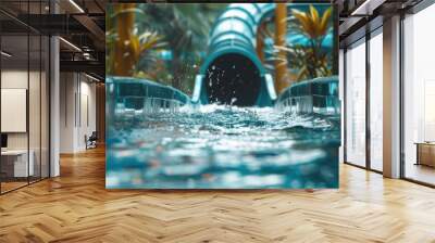 A colorful water slide in the middle of a pool, perfect for summer fun and relaxation Wall mural