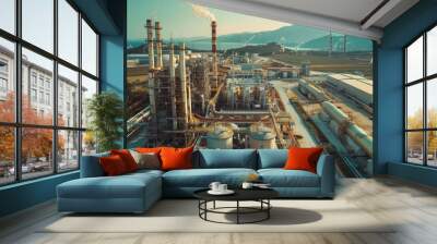 A large industrial factory with many pipes and equipment Wall mural