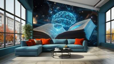 A mystical scene showing an open book with a glowing orb inside Wall mural