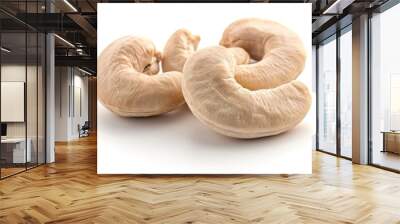 A pair of doughnuts on a clean white background, ideal for food or baking related images Wall mural