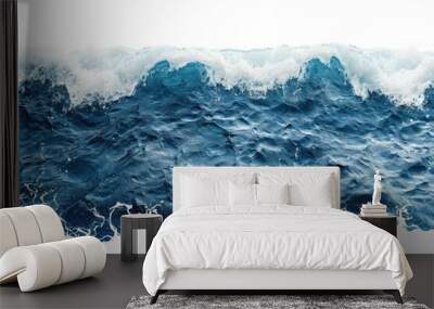 A powerful blue wave crashes against the shore Wall mural