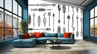 A set of arrows drawn in black ink on a background Wall mural