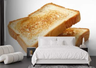 A simple image of two slices of toast sitting on a white surface, great for use in food or snack related contexts Wall mural