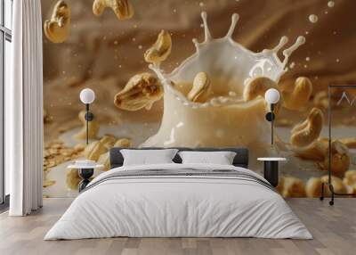 A splash of milk falls into a bowl of cereal for breakfast Wall mural