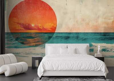 A vibrant sunset scene with a calm ocean in the background, perfect for travel or nature-themed projects Wall mural