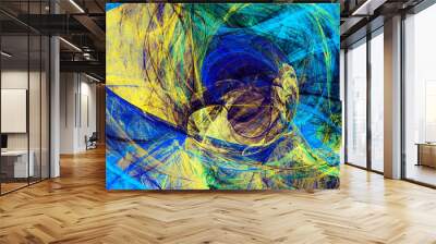 Blue, green, yellow painting background. Abstract bright color texture. Modern pattern. Fractal artwork for creative graphic design Wall mural