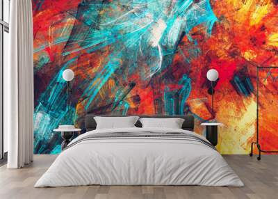 Bright artistic splashes. Abstract painting color texture. Modern futuristic pattern. Dynamic bright vibrant background. Fractal artwork for creative graphic design Wall mural