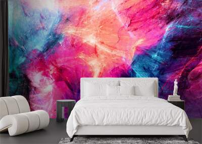 Bright artistic splashes. Abstract painting color texture. Modern futuristic pattern. Multicolor dynamic background. Fractal artwork for creative graphic design Wall mural