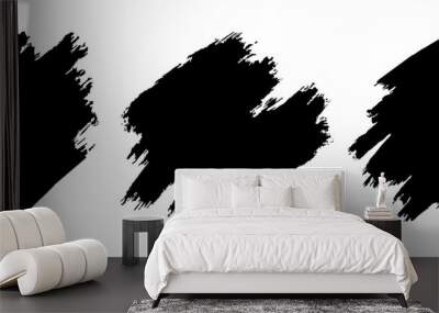 Brush lines set. Vector black paint brush spots, highlighter lines or felt-tip pen marker. Ink smudge abstract shape stains and smear set with texture - Vector Wall mural