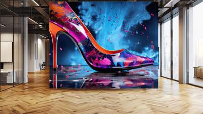 Colored ladies shoes on dark background. Wall mural