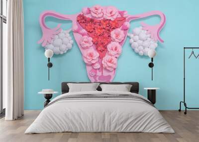 Concept polycystic ovary syndrome, PCOS. Copy space, women reproductive system Wall mural