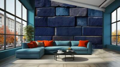 Decorative wall made of blue large bricks of different sizes. Generative AI. Wall mural