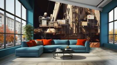 Drilling rig or well drilling technology . Modern huge equipment for drilling. Wall mural