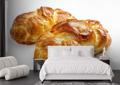 Freshly baked croissants sitting on a clean white surface, ideal for food photography or commercial use Wall mural