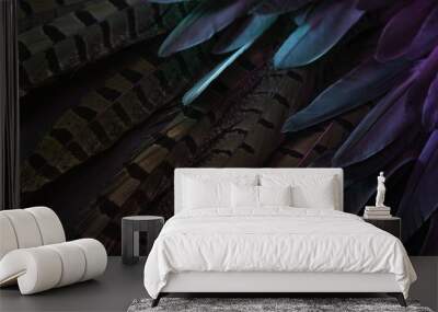 Bird wing feathers detail, dark background Wall mural