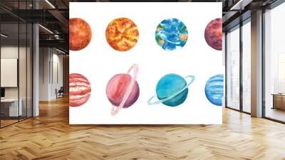 Hand drawn watercolor space set of planet Wall mural