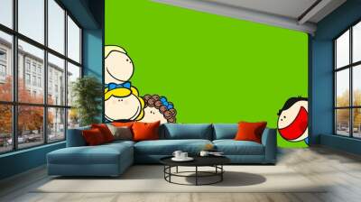 Background with cute cartoon kids Wall mural