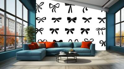 Large set of bow silhouettes. Vector black ribbon icons isolated on white background. Wall mural