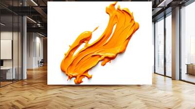 Orange paint stroke isolated on white background. Generative AI Wall mural